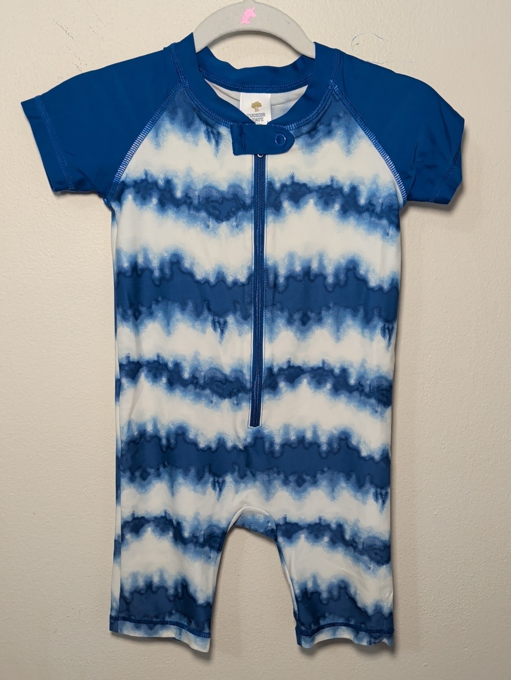 Tucker + Tate One-Piece Zip-Up Swimsuit Blue + White Tie-Dye Boys Size 18M